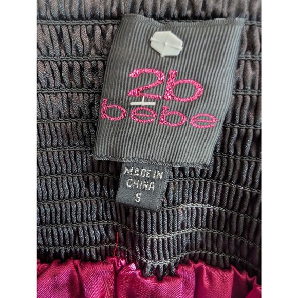 BEBE! 2B! BLACK SATIN BODICE, RED, PURPLE & BLACK ABSTRACT CHIFFON DRESS! SZ S - Picture 6 of 10